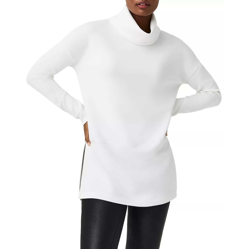 SPANX AirEssentials Turtleneck Tunic Top White Long Sleeve Side Slit Small